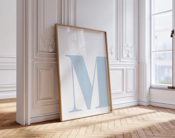 M Initial Letter Wall Art: Blue Floral Chinoiserie Print (Digital Download)