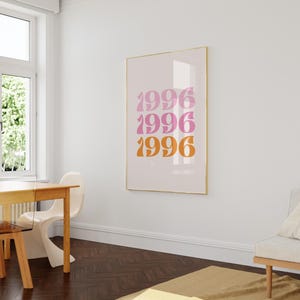 Pink Orange Art, Birth Year 1996, Birthday Poster, Pink Orange Dorm, 1996 Poster, Birth Year Print, Happy Birthday Gift, Birthday Decoration image 6
