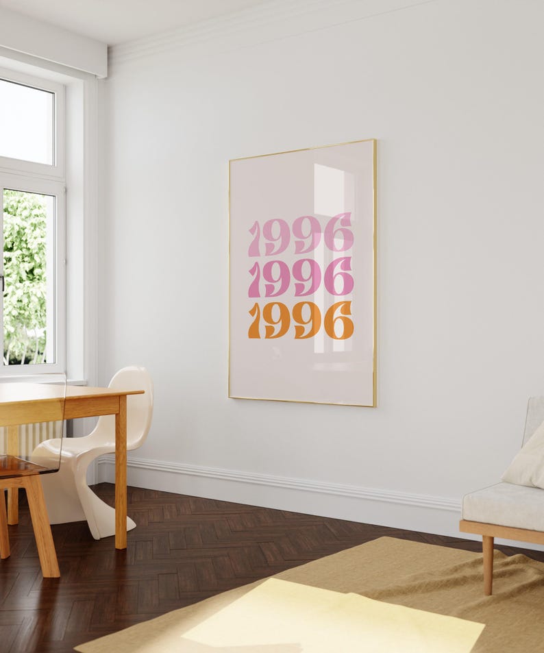 Pink Orange Art, Birth Year 1996, Birthday Poster, Pink Orange Dorm, 1996 Poster, Birth Year Print, Happy Birthday Gift, Birthday Decoration image 6