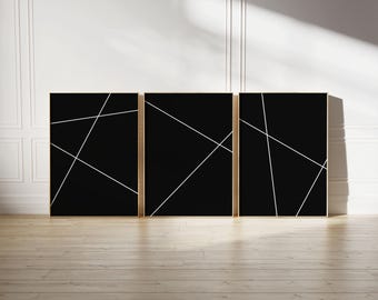 Minimalist Wall Art Set of 3, Black and White Abstract Prints, Modern Gallery Wall Decor, Scandinavian Geometric Art, Digital Download