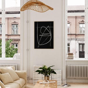 Abstract Minimal Line Drawing, Continuous Line Print, Black Monochrome Wall Art image 5