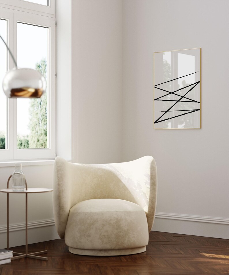 Arte mural minimalista moderno, póster geométrico, arte escandinavo en blanco y negro para sala de estar. imagen 5
