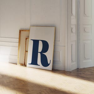 Navy Blue and White Letter R Print, Dorm Initial Wall Art (Digital Download)