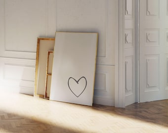Minimalistiskt hjärtmönster, grå barnrumsdekor (digital nedladdning)
