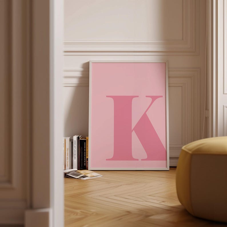 Letter K Poster, Preppy Room Decor, K Initial Wall Art, Cute Apartment Decor, College Dorm Decor, Blush Pink Art, Bathroom Décor, Teen Girl image 4