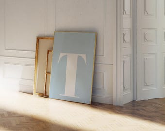 Letter T Poster, Alphabet Letter Art, Letter T Print, Letters For Nursery, Name Initial Print, Light Blue Wall Art, Extra Large Letters