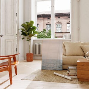 Initial printable wall art in a modern living home