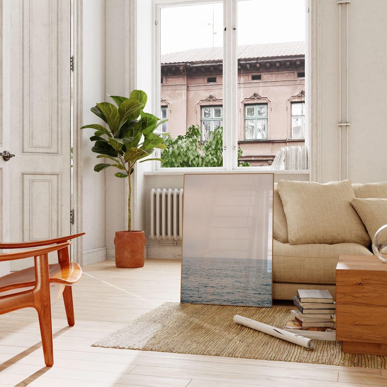 Initial printable wall art in a modern living home