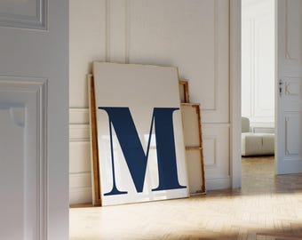 Letter M Navy Print, Preppy Dorm Decor (Digital Download)