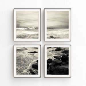 Set van vier prenten - 4-delige muurkunst - strandkunstwerk - fotografiegalerij muurkunstset - zwart-witte muurkunstset