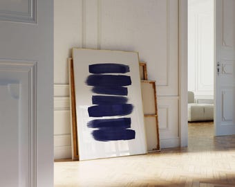 Abstract Wall Art Navy Blue Wall Art Abstract Watercolor Brush Strokes Printable Poster Digital Download Art Large Abstract Art