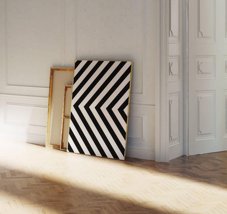 Geometric Black White Art Print, Scandinavian Modern Wall Decor, Minimalist Digital Download image 1
