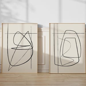 2er-Set Abstrakte Prints – Beiges Kunstwerk – Minimalistische Zeichnung – Minimalistische Linie Kunst – Kontinuierliche Linienzeichnung Bild 1