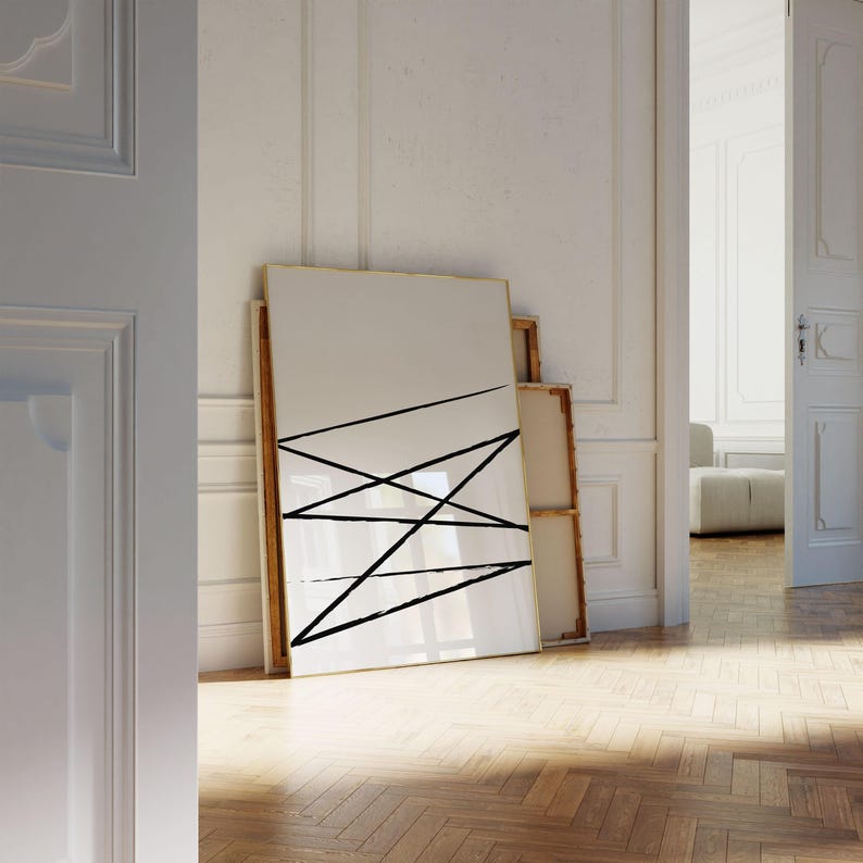 Arte mural minimalista moderno, póster geométrico, arte escandinavo en blanco y negro para sala de estar. imagen 4