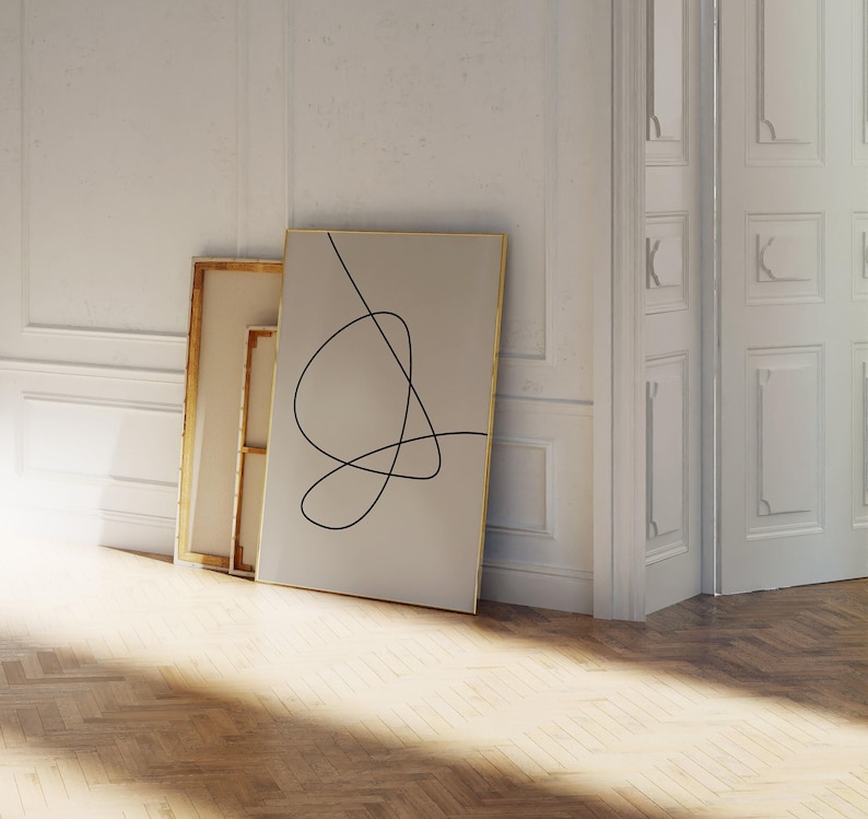 Minimalist Line Drawing - One Line Art - Beige Abstract Art - Single Line Drawing - Pastel Poster - Scandinavian Print - Scandi Home Decor image 1