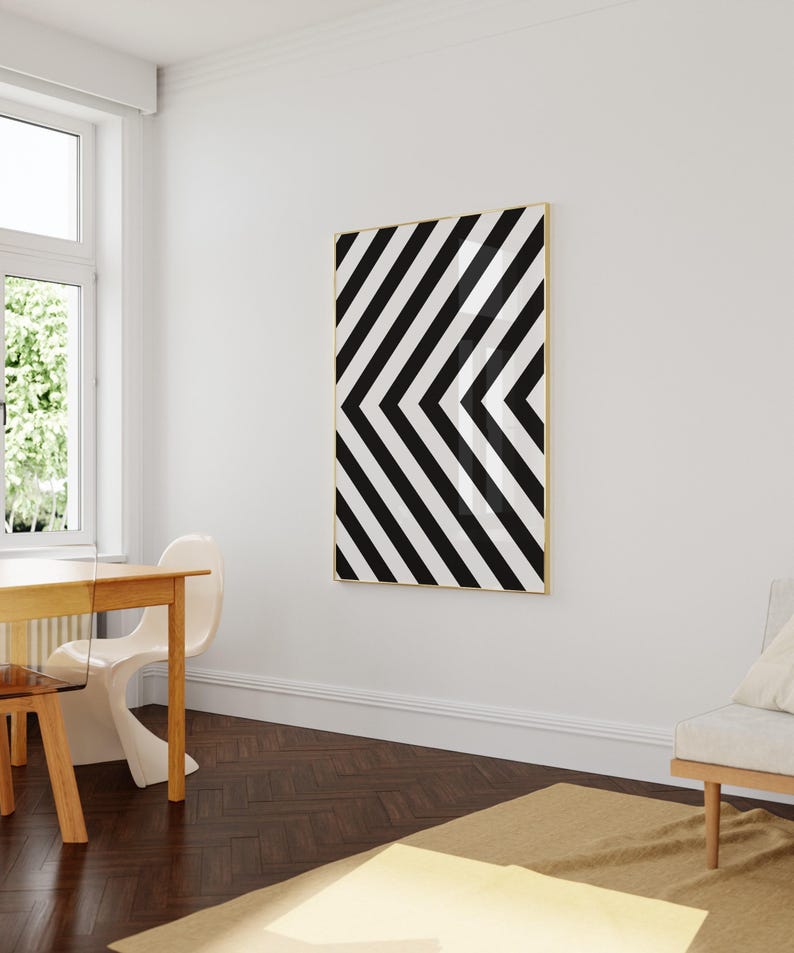 Geometric Black White Art Print, Scandinavian Modern Wall Decor, Minimalist Digital Download image 2
