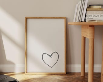 Minimalistiskt hjärttryck – Grå väggkonst för barnrum (digital nedladdning)