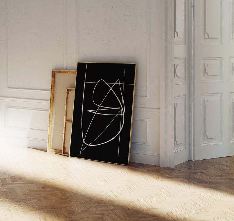Abstract Minimal Line Drawing, Continuous Line Print, Black Monochrome Wall Art image 6
