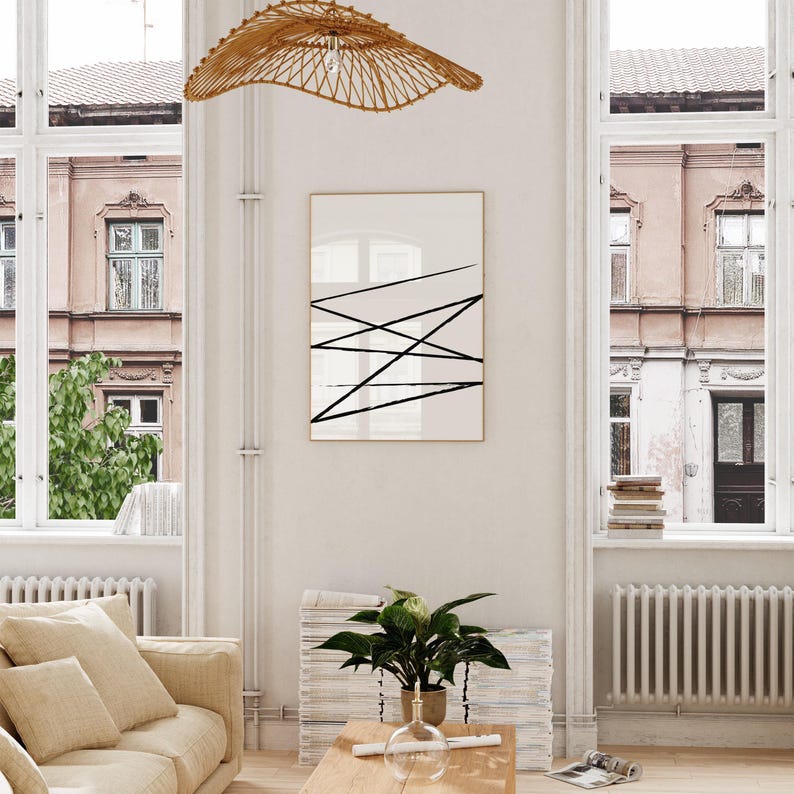 Arte mural minimalista moderno, póster geométrico, arte escandinavo en blanco y negro para sala de estar. imagen 3