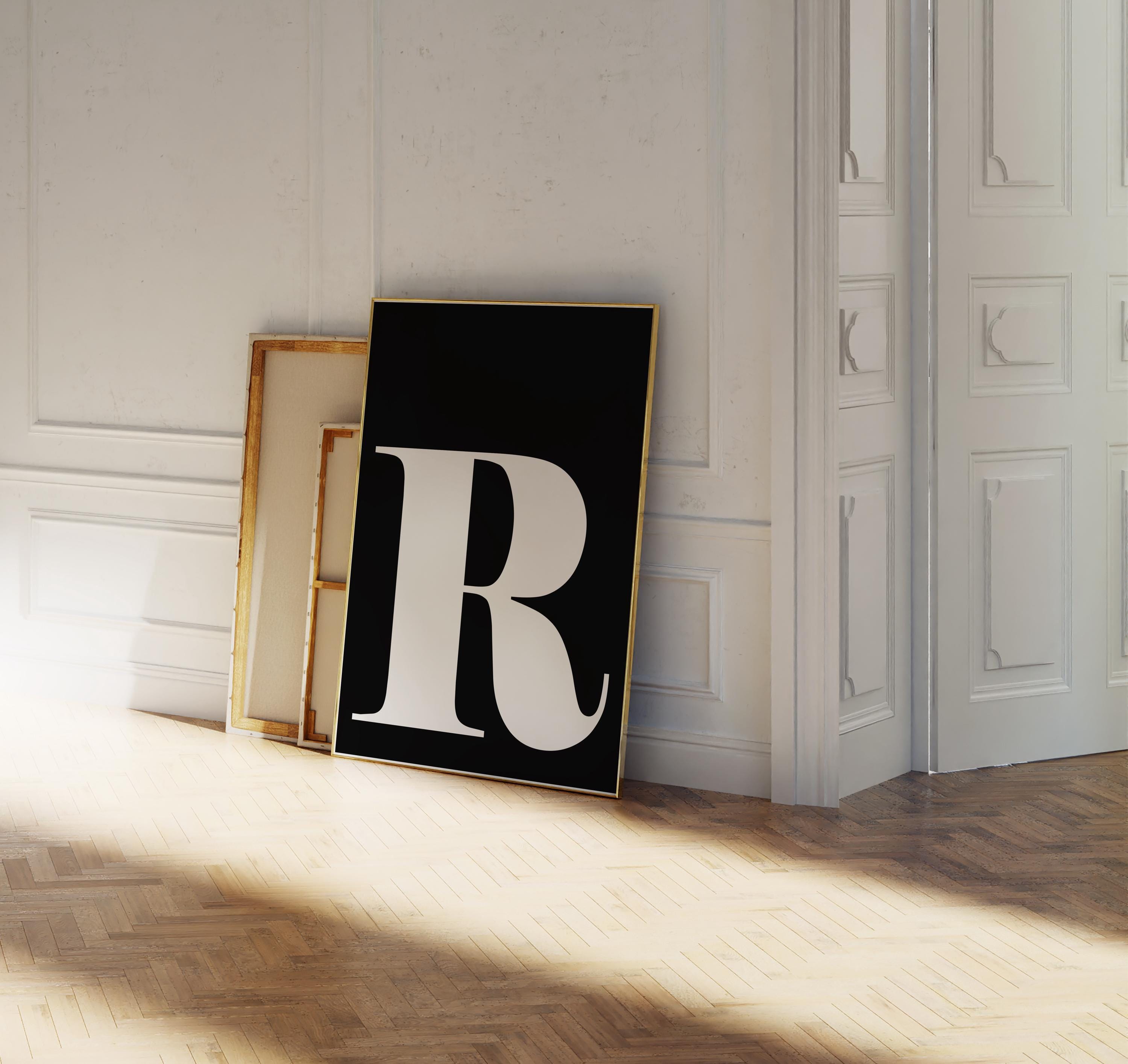 Letter R Print, Modern Initial Wall Art, Black and White (digital ...