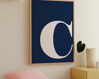 Letter C Poster, Monogram Printable, Navy Blue Wall Art, Nursery Name Sign, Nursery Letter Art, Initial Name Print, Crib Sign, Baby Boy Gift