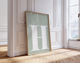 Póster con la letra H impresa, inicial en verde salvia (descarga digital)