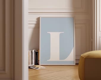Buchstabe L Print - Einzelbuchstaben Poster - Hellblaue Wandkunst - L Poster - Große Buchstaben für die Wand - Alphabet Buchstaben Kunst - Buchstaben fürs Kinderzimmer