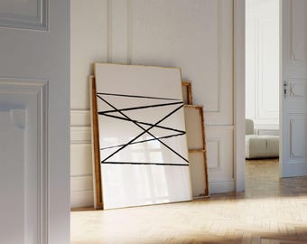 Minimalist Line Abstract Art Print, Black and White Printable Extra Large Modern Wall Art