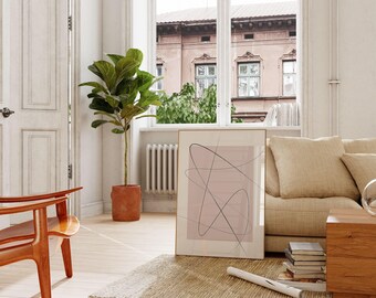 Blush Pink Line Art Print, minimalistische abstracte tekenposter voor slaapkamer (digitale download)