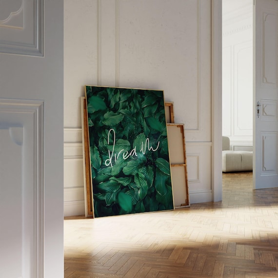 Dream Word Art - Green Leaves Artwork - Yoga Poster - Jungle Decor - Dreamer Poster - Botanical Artwork - Dark Green Art - One Word Poster