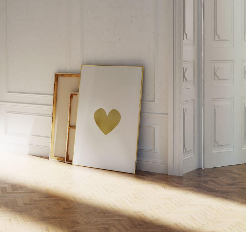 Gold Heart Wall Art – Metallic Print, Love Poster for Bedroom or Nursery (Digital Download) image 3