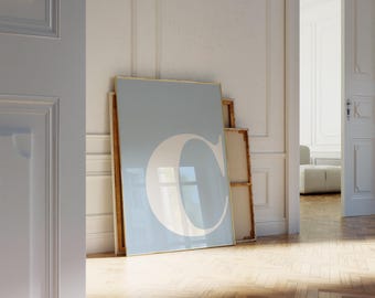 Póster de la letra C en azul claro, arte de pared, arte con letras del alfabeto, impresión de la letra C, letras para guardería, impresión de la inicial del nombre, letras grandes para pared