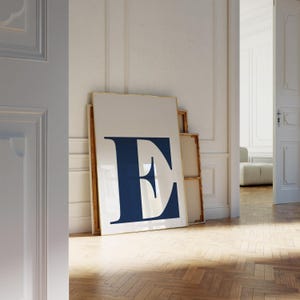 Navy Blue Letter E Print, Modern Initial Wall Art (Digital Download)