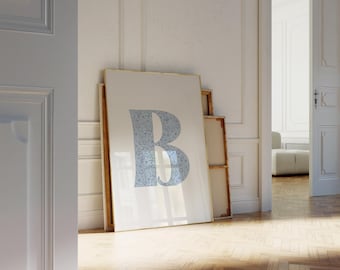 Chinoiserie Letter B Print, Blue Monogram Art for Nursery or Bedroom