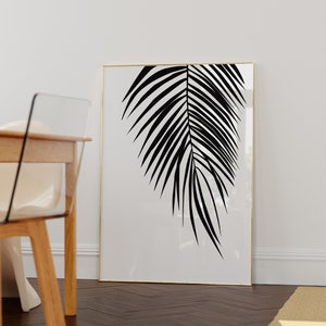 Küstenstrand Wanddekor, Schwarzweiße botanische Kunst, tropische Blattpalme, Drucke Wandkunst Bild 6