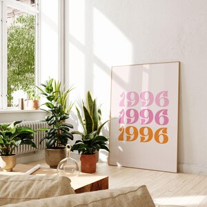 Pink Orange Art, Birth Year 1996, Birthday Poster, Pink Orange Dorm, 1996 Poster, Birth Year Print, Happy Birthday Gift, Birthday Decoration image 2