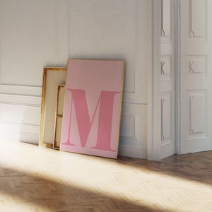 Pink Letter M Wall Art Print: Preppy Dorm or Teen Girl Room Decor