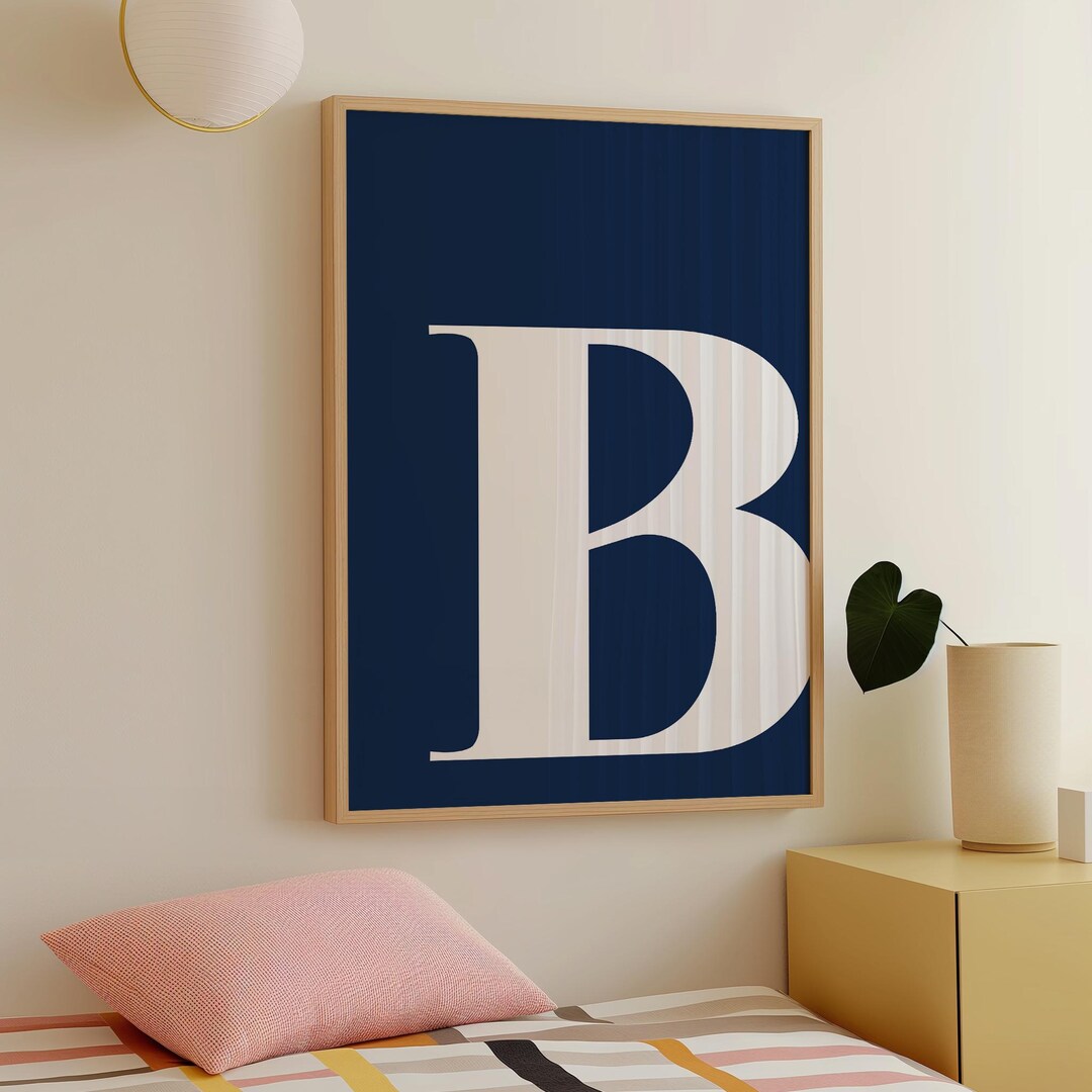 Letter B Poster, Navy Blue Wall Art, B Initial Wall Art, Cute Apartment ...