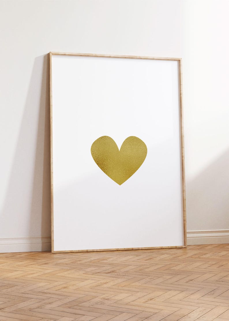 Gold Heart Wall Art – Metallic Print, Love Poster for Bedroom or Nursery (Digital Download) image 7