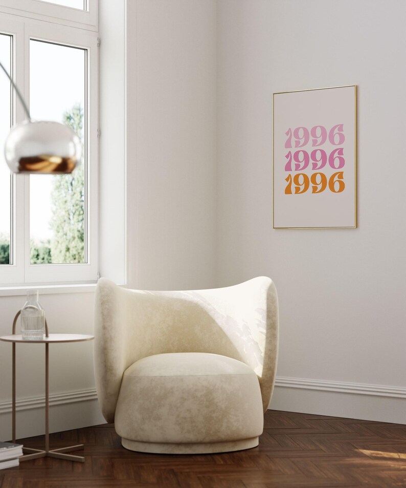 Pink Orange Art, Birth Year 1996, Birthday Poster, Pink Orange Dorm, 1996 Poster, Birth Year Print, Happy Birthday Gift, Birthday Decoration image 7