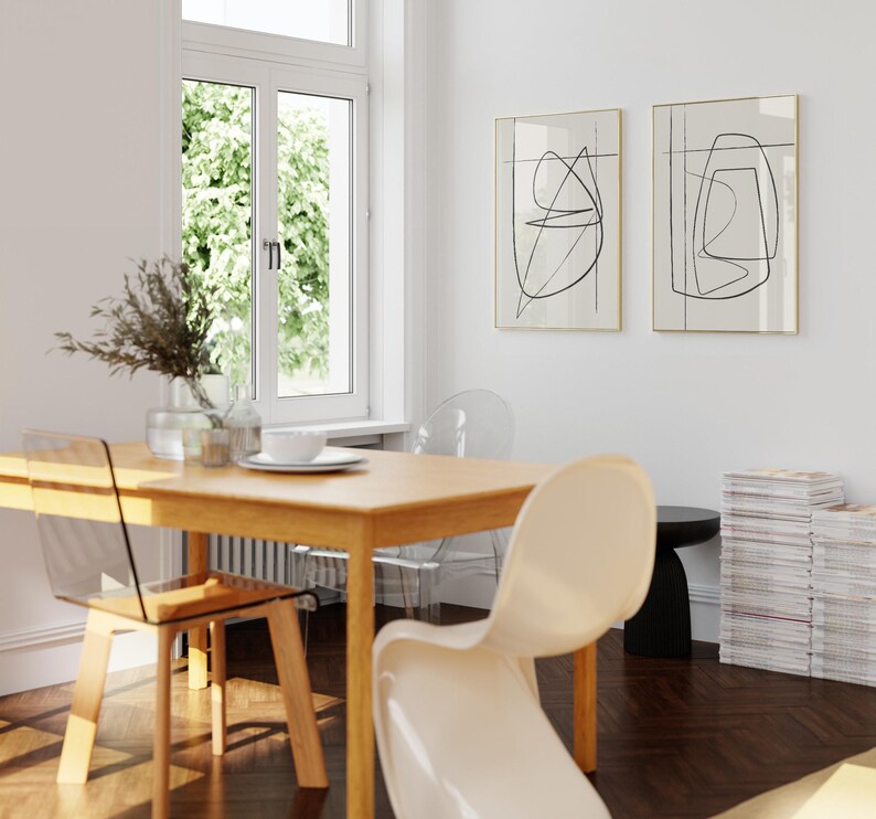 2er-Set Abstrakte Prints – Beiges Kunstwerk – Minimalistische Zeichnung – Minimalistische Linie Kunst – Kontinuierliche Linienzeichnung Bild 3