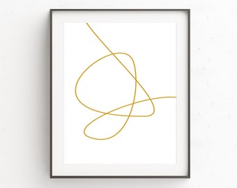 One Line Drawing Print - Gold Artwork - Minimalist Line Art - Contour Art - Simple Abstract Art - Modern Minimal Art