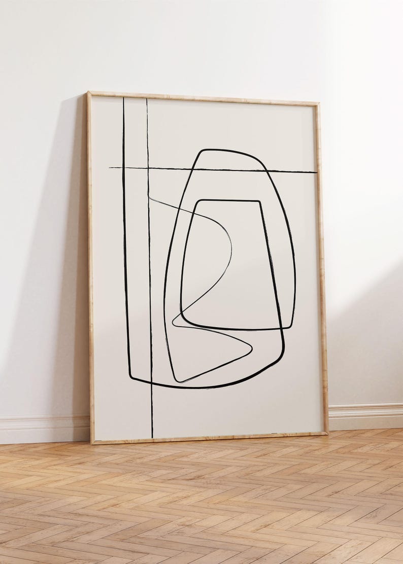 2er-Set Abstrakte Prints – Beiges Kunstwerk – Minimalistische Zeichnung – Minimalistische Linie Kunst – Kontinuierliche Linienzeichnung Bild 5