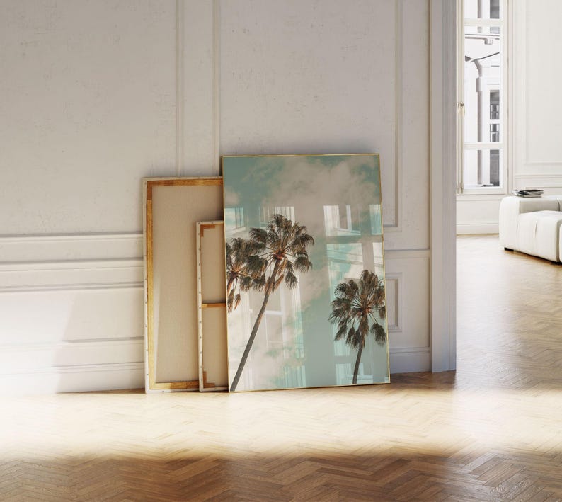 Tropical Beach Print, Palm Tree Poster: Coastal Wall Art for Living Room or Bedroom image 1