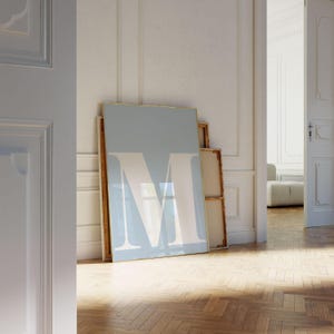 Letter M Printable – Light Blue Initial Wall Art for Nursery, Kids Room, or Baby Gift