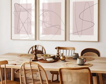 Abstract Line Art, 3 Piece Wall Art, Modern Wall Art, Set Of 3 Art, Pink Wall Art, Minimalist Wall Art, Abstract Art Prints, Trendy Poster