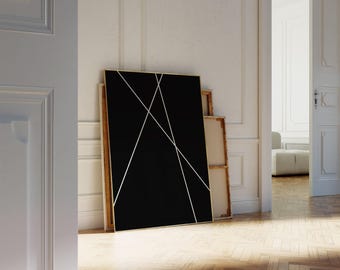 Lámina minimalista de arte lineal, póster geométrico en blanco y negro (descarga digital)