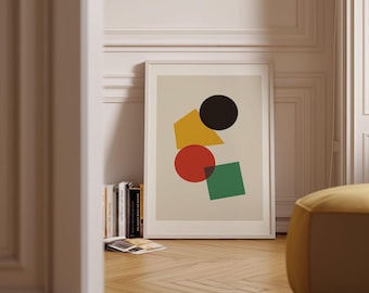 Kleurrijke abstracte poster: moderne geometrische muurkunstdruk uit het midden van de eeuw
