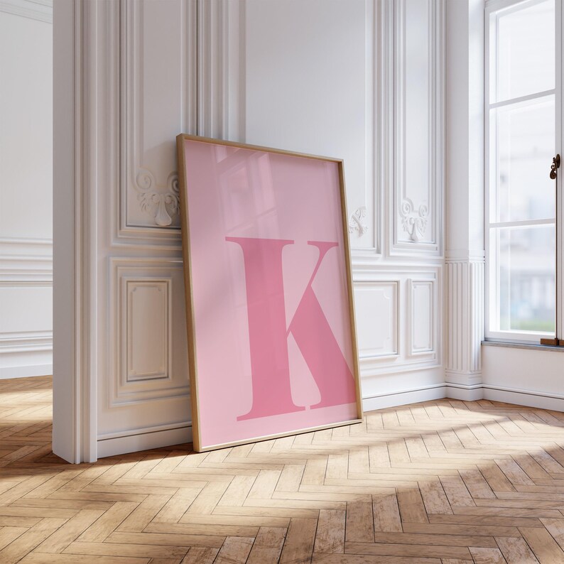 Letter K Poster, Preppy Room Decor, K Initial Wall Art, Cute Apartment Decor, College Dorm Decor, Blush Pink Art, Bathroom Décor, Teen Girl image 7