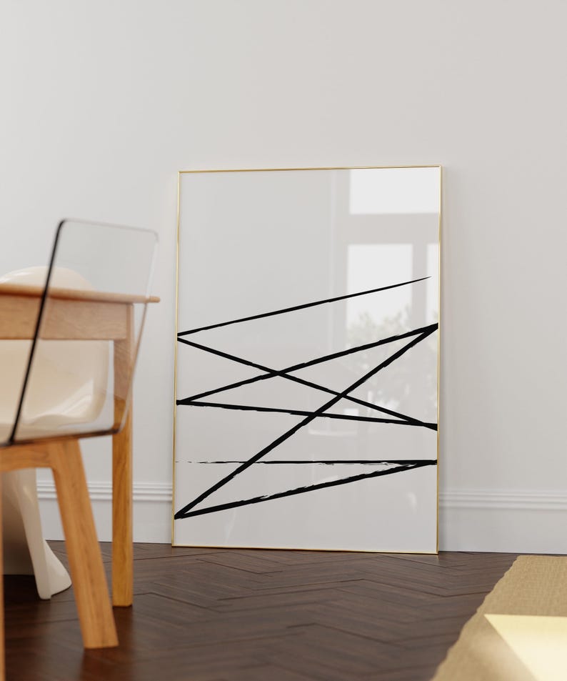 Arte mural minimalista moderno, póster geométrico, arte escandinavo en blanco y negro para sala de estar. imagen 7
